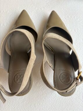 Tory Burch Neutral Taupe Pointed-Toe Slingbacks